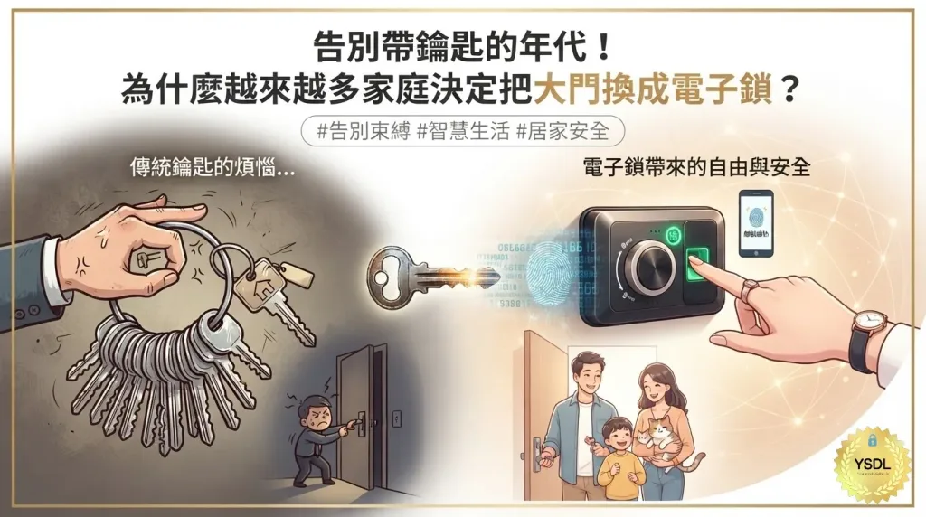 YSDL 智慧家庭 - 告別傳統鑰匙，擁抱電子鎖的便利與安全對比圖